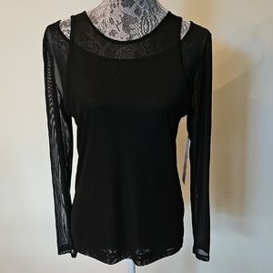 NWT Calvin Klein Elegant Black Lace Long Sleeve Top.Size M